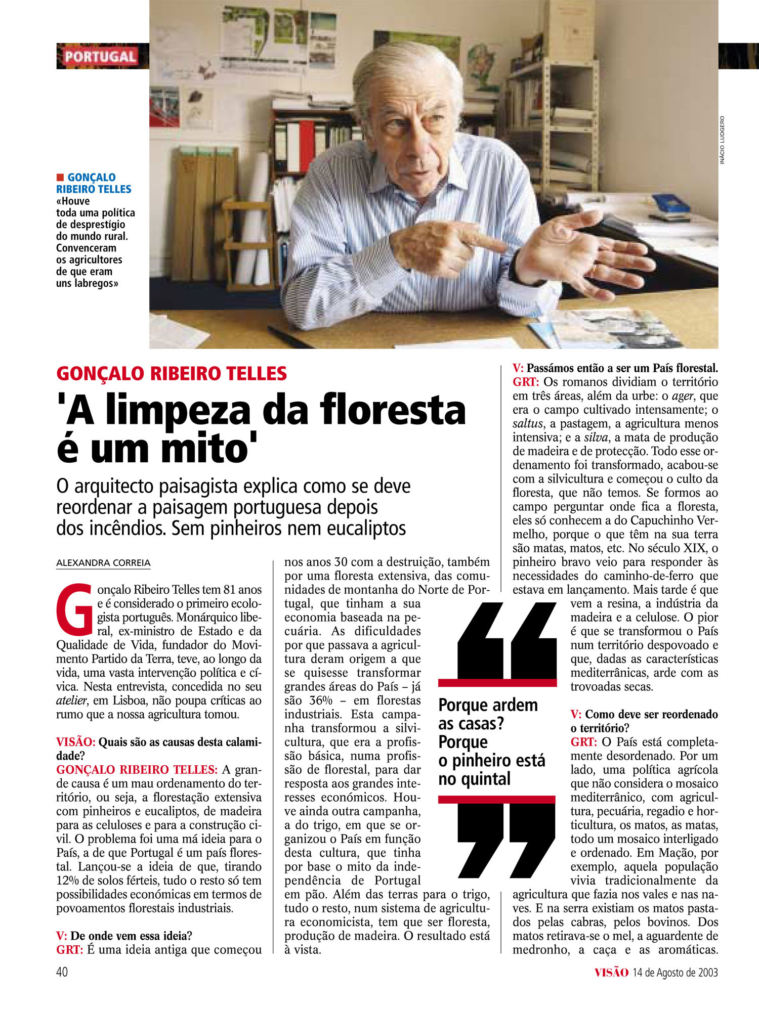 Gonçalo Ribeiro Telles: “A limpeza das florestas é um mito”
